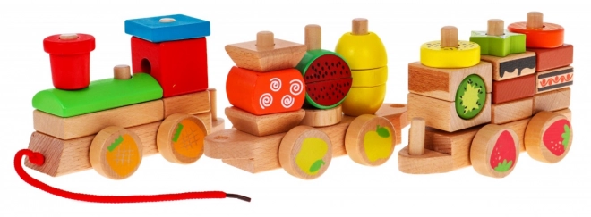 Houten locomotief met drie treinwagons voor kinderen 3+ Sensorisch speelgoed + 27 blokken