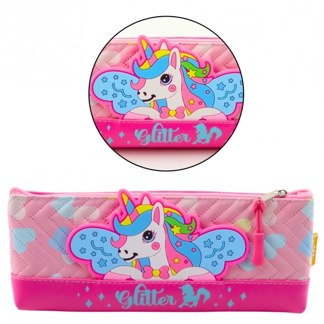 Schul-Etui mit Einhorn rosa 20 x 8,5 cm