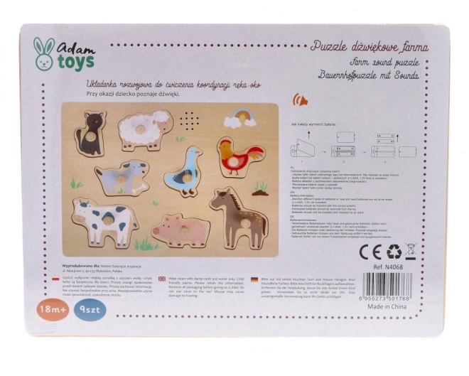 Houten inlegpuzzel met geluiden - dieren van de Boerderij