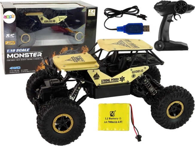 RC terreinauto 1:18 zwart-goud met hoge wielen