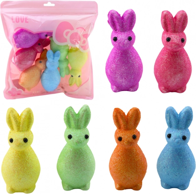 Schuim Paashaasjes met glitter, kleurrijk, 6 stuks