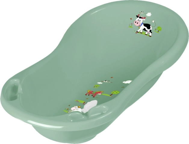 Baby bathtub 84 cm "Funny Farm" with drain plug, Green
