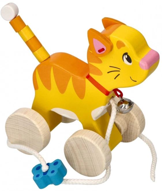 Houten trekkende speelgoedkat
