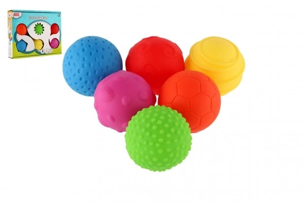 Set van 6 ballen met textuur rubber 6cm in doos 6m+