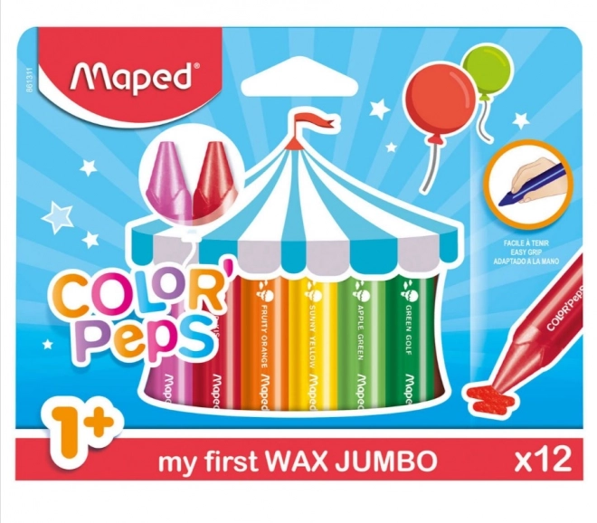 MAPED Wax Crayons for Ages 1+, 12 Colors