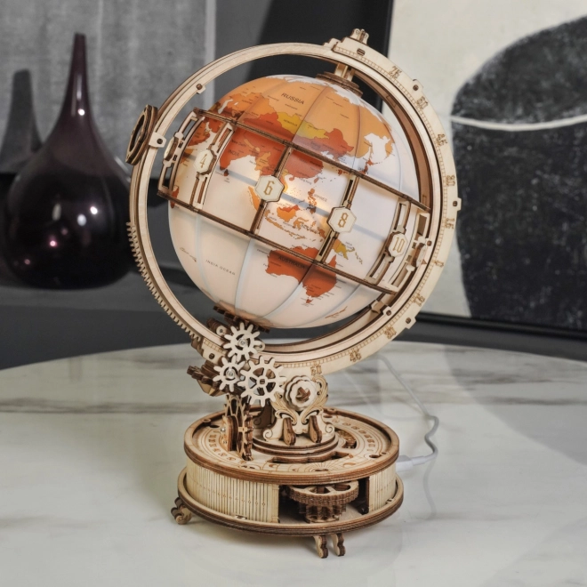 RoboTime 3D houten mechanische puzzel Verlichte globe
