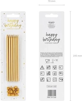 Gladde gouden verjaardagskaarsen 12,5 cm – 12 stuks