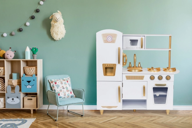 Grote houten keuken voor kinderen, wit en goud, ECOTOYS