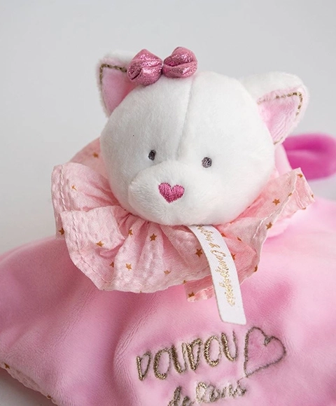 Cadeauset - roze pluchen knuffeldoek kat