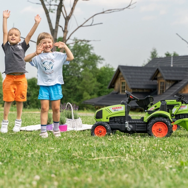 Tracteur Claas Arion 410 à pédales avec remorque vert
