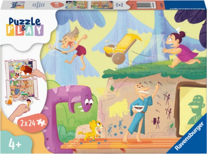 Puzzle et jeu : Homme des cavernes 2x24 pièces