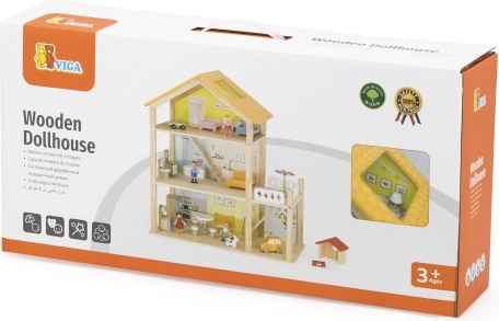 VIGA wooden dollhouse with figures and accessories