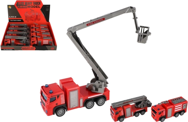 Plastic Fire Truck 14 cm with Pull-Back Action, 2 Variants, Box of 8