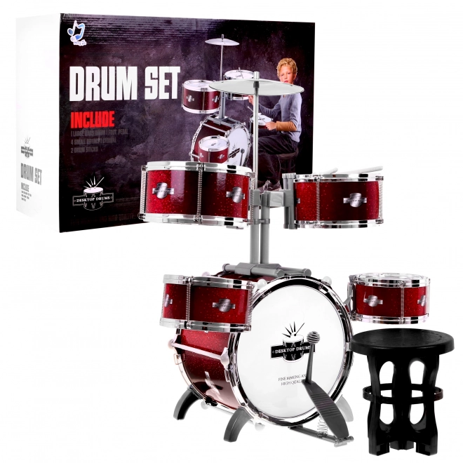 Kinder drumstel - 5 drums + Kruk + Cymbalen + 2 Stokken