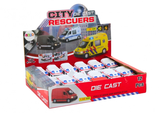 ambulance toy with opening doors, lights and sounds 1:32 white