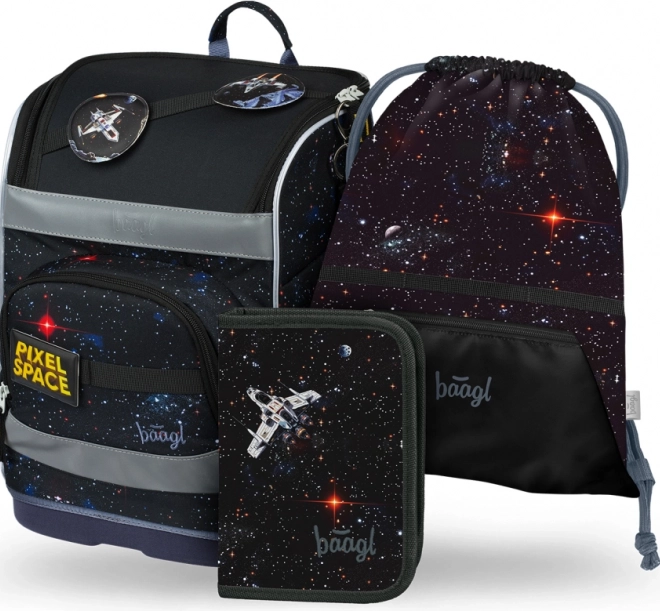 Schoolset BAAGL: Zippy Plus Pixel Space - boekentas, pennenzak, zak