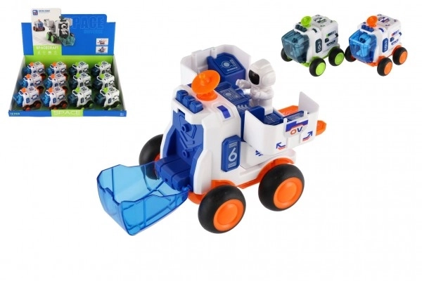 Auto ruimtevaart plastic 8x9cm op traagheidsmotor 2 kleuren