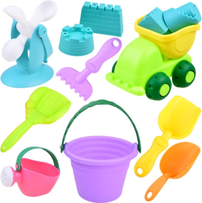 Set of Sand Toys with Colorful Bucket and Car