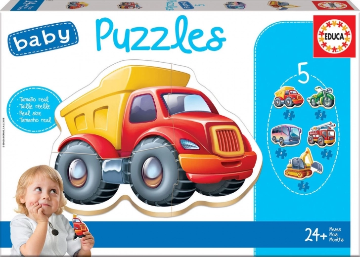 baby puzzle véhicules 5-en-1 d’EDUCA (3–5 pièces)