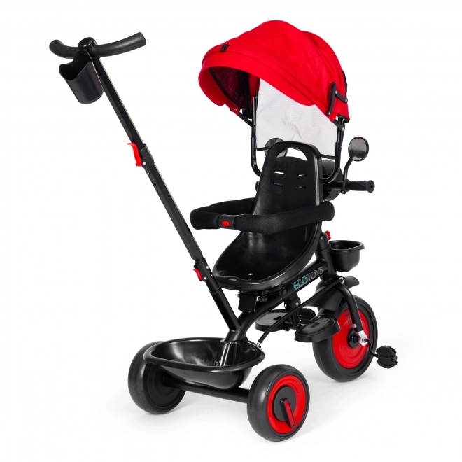 3-in-1 driewieler met draaibare zitting en kap rood ECOTOYS