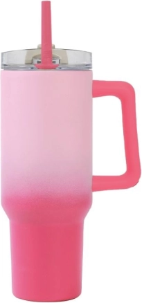 Grote thermobeker met rietje – roze