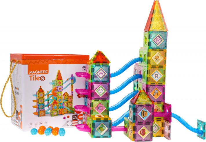magnetic building set castle with marble run 226 pieces