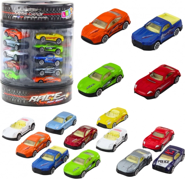 Set metalen autootjes in koker 1:64 – moderne sportwagens, 25 stuks