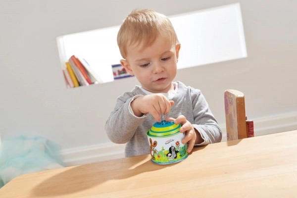 Spielende Box mit dem Maulwurf