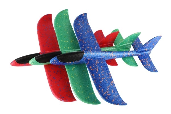 Vliegtuig gooi model van schuim 47cm 3 kleuren op kaart