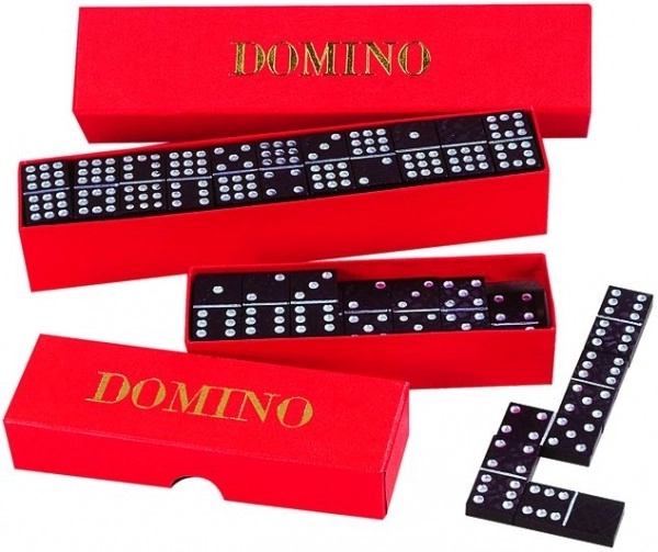 Domino gezelschapsspel hout 28st in doosje 15,5x3,5x5cm