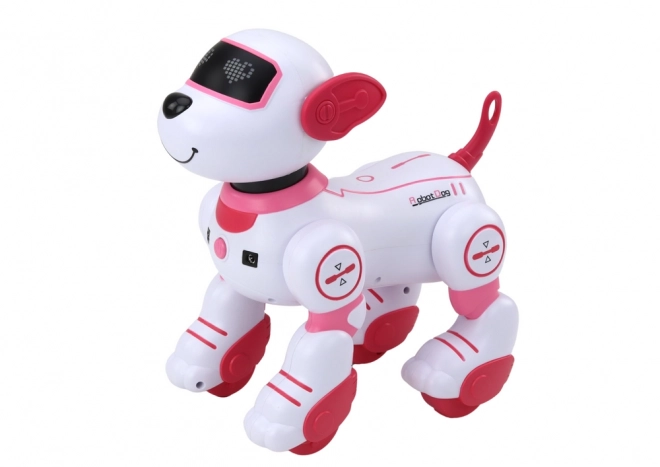 Interactieve robot hond dansend op afstandsbediening voert opdrachten uit roze
