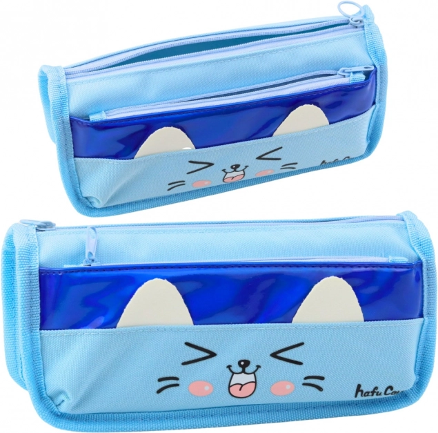 Trousse à deux compartiments motif chat bleu 22 cm
