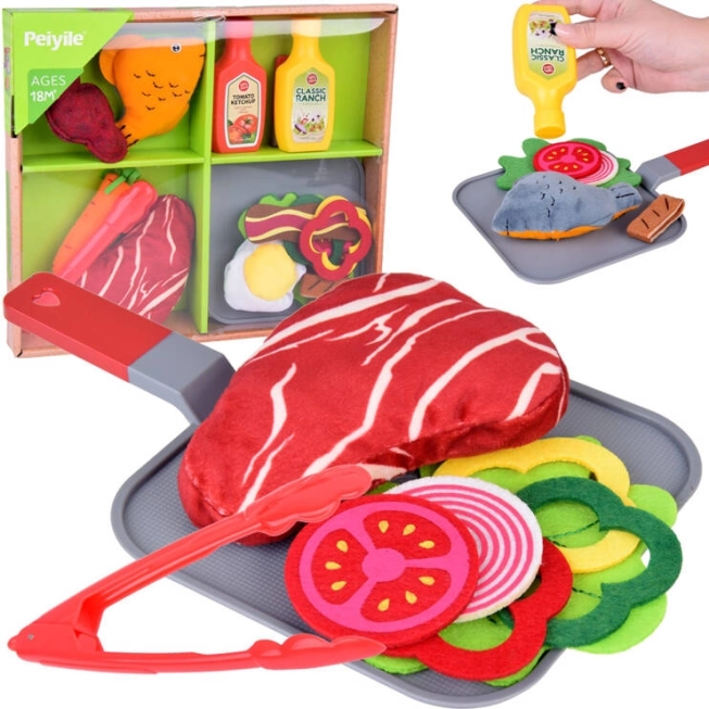 Zachte kookset – textielvoedsel met steak, vis en accessoires