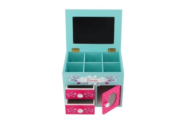 Juwelenkastje Princess 3 lades met opklapbare bovenkant met spiegel hout 16x12,5x12cm in doos