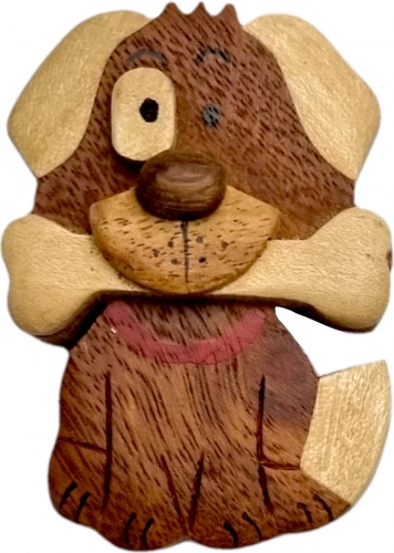 Houten magneet hond met bot – groot