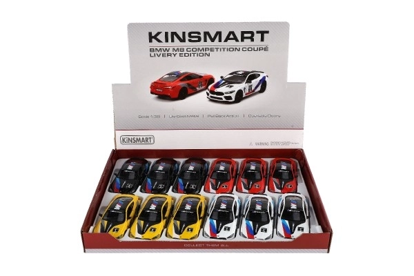 Auto Kinsmart BMW M8 Competition Coupé 1:38 metaal/plastic 12,5cm 4 kleuren met terugtrekmechanisme 12 stuks in doos
