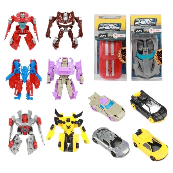 Transformer auto/robot plastic 10cm mix kleuren in plastic doos 5x10,5cm
