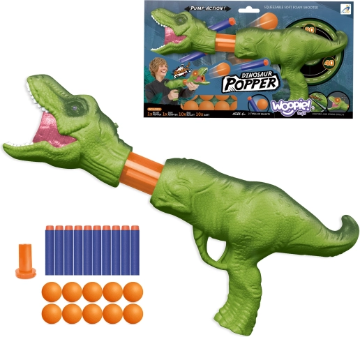 Woopie Dinosaurier-Blaster mit Schaumkugeln und -Pfeilen, mit Licht und Sound, Set 22-tlg.