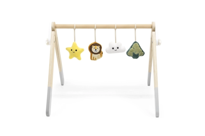 Houten speelboog met speelgoed