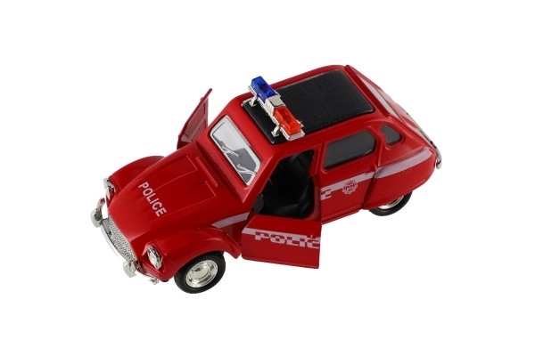 Voiture de police rétro 11cm en métal/plastique à rétrofriction sur batterie avec lumière 4 types