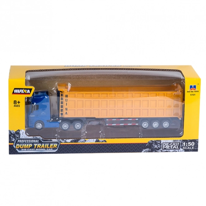 Metalen vrachtwagen met volume-aanhanger geel Huina 1:50