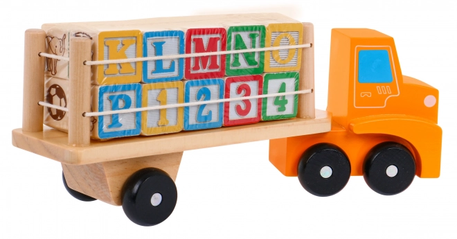 Houten vrachtwagen met aanhanger en blokken voor kinderen 2+ Educatief speelgoed + blokken met letters en cijfers