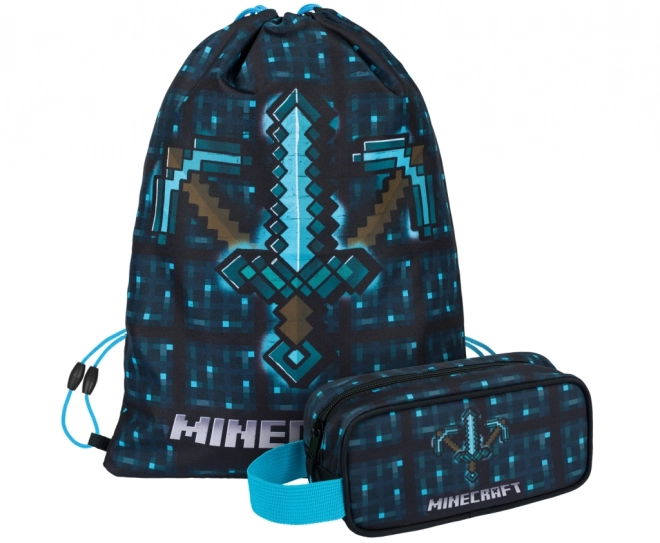 Minecraft 2 set blauwe bijl en zwaard etui en zak