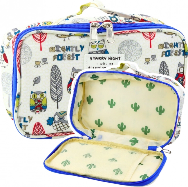 Trousse scolaire avec organiseur Chouettes blanche