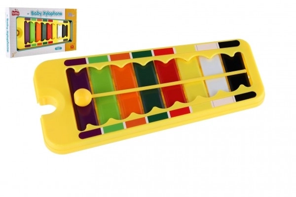 Xylofoon plastic/metaal 24cm met stokje in doos 29x16x3cm