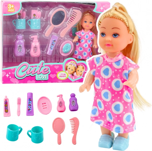 Set Mini Poupée Soin des Cheveux Robe Rose