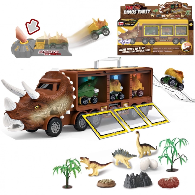 Dinosaurier-Lkw mit Werfer und Autos