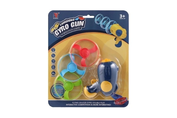 Schietschijfje 3 stuks + pistoolstarter plastic 4 kleuren op kaart 21,5x26x6cm