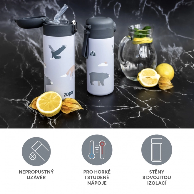 Thermosfles voor vloeistoffen met rietje 400 ml, Bergen
