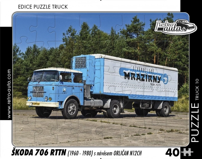 Puzzle Retro Cars Truck Škoda 706 RTTN with Orličan N12CH Trailer 40 Pieces